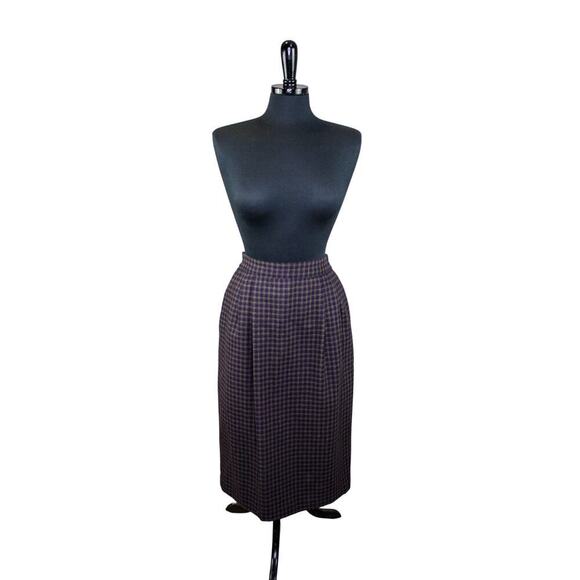 Leslie Fay Plaid Wool Midi Skirt Straight Pencil Purple Green Academia - Picture 1 of 4